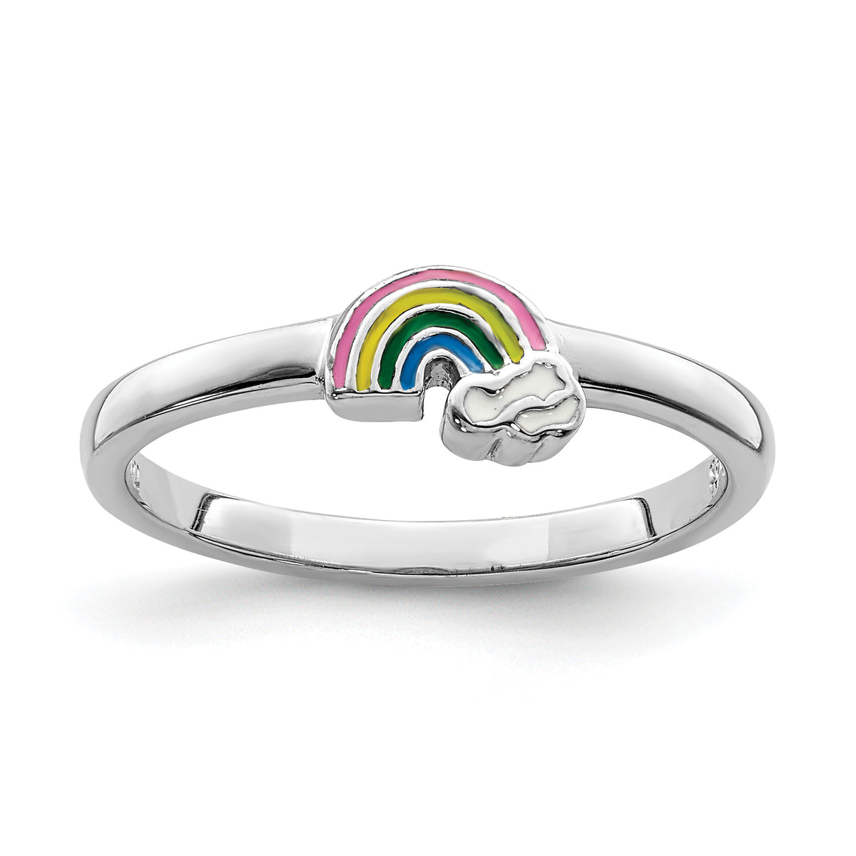 Sterling Silver RH-plated Multi-color Enameled Rainbow Children's Ring