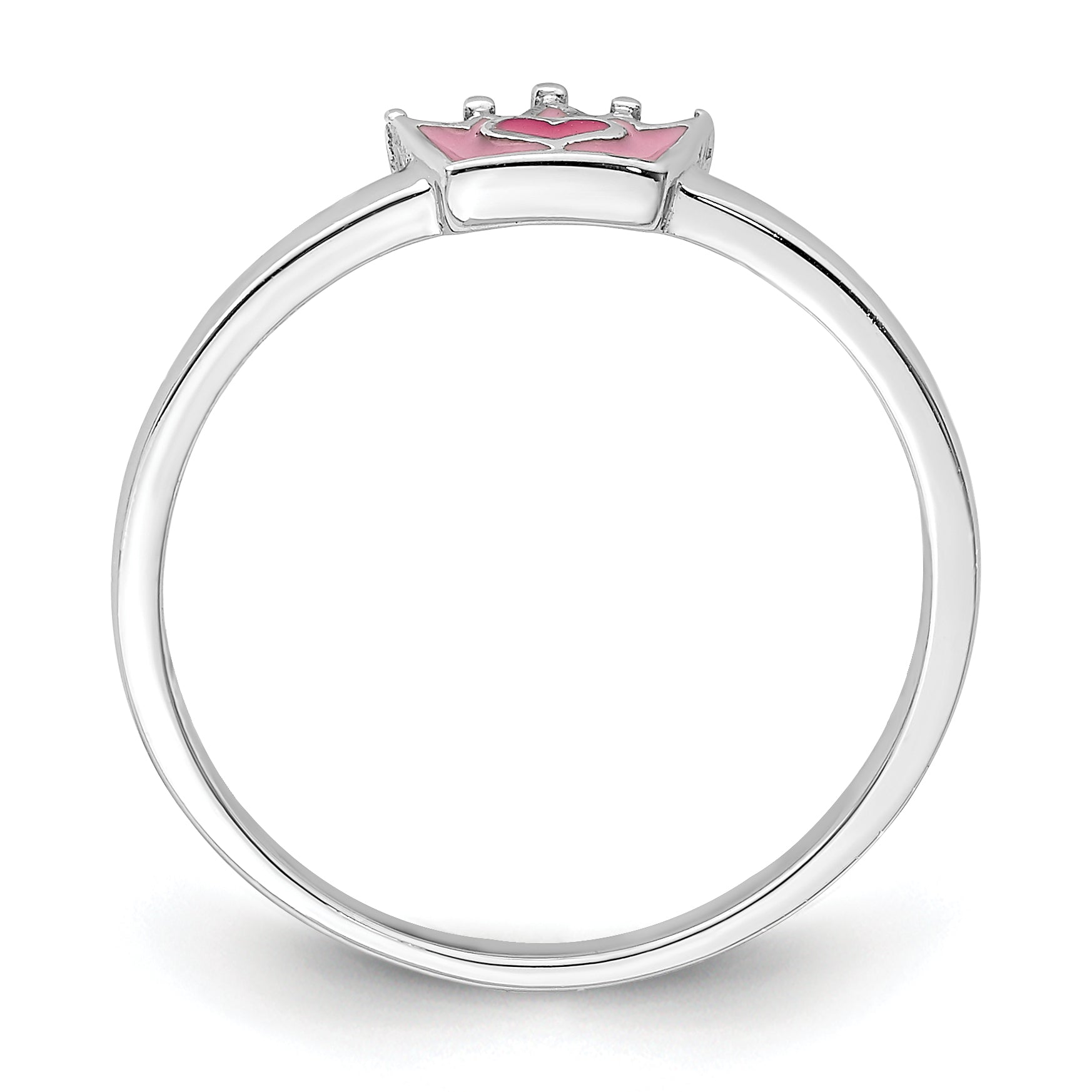 Sterling Silver Rhodium-plated Polished Pink Enamel Crown Children's Ring Secondary image