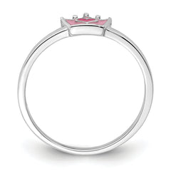 Sterling Silver Rhodium-plated Polished Pink Enamel Crown Children's Ring