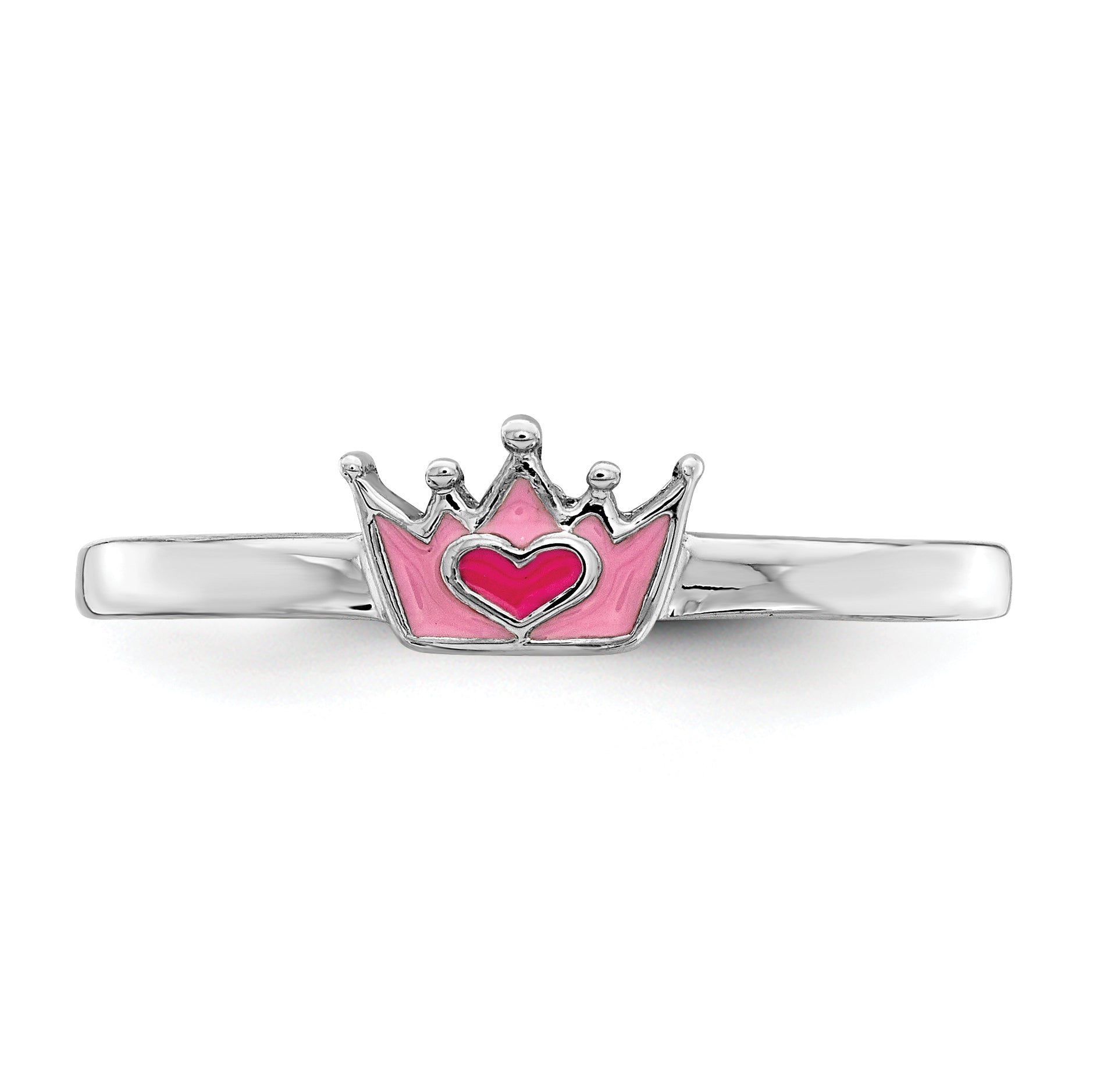 Sterling Silver Rhodium-plated Polished Pink Enamel Crown Children's Ring