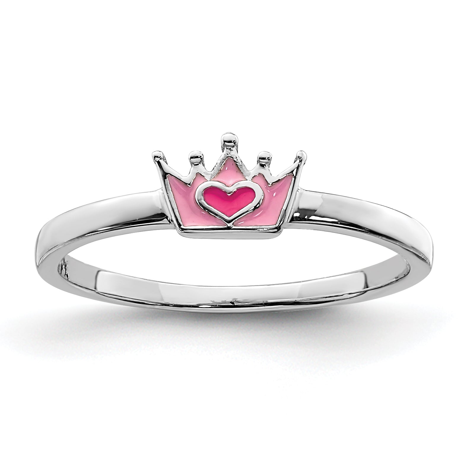 Sterling Silver Rhodium-plated Polished Pink Enamel Crown Children's Ring Main image