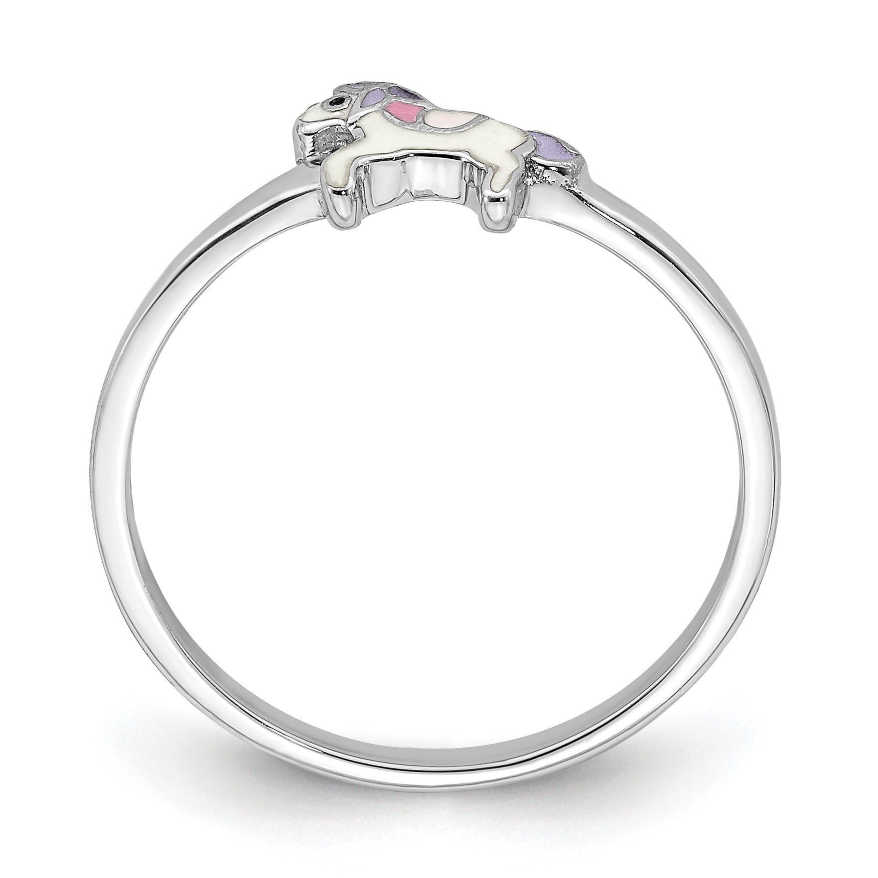 Sterling Silver RH-plated Multi-color Enameled Unicorn Children's Ring Secondary image