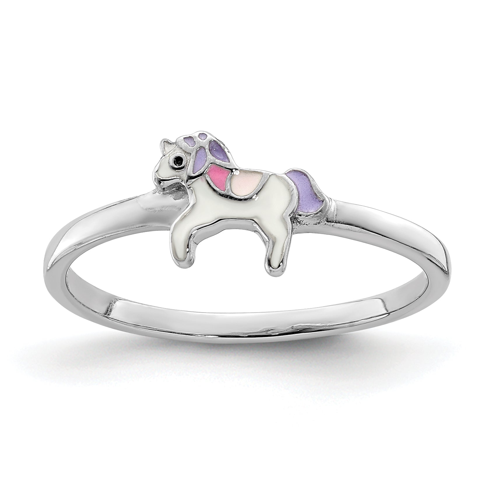 Sterling Silver RH-plated Multi-color Enameled Unicorn Children's Ring Main image