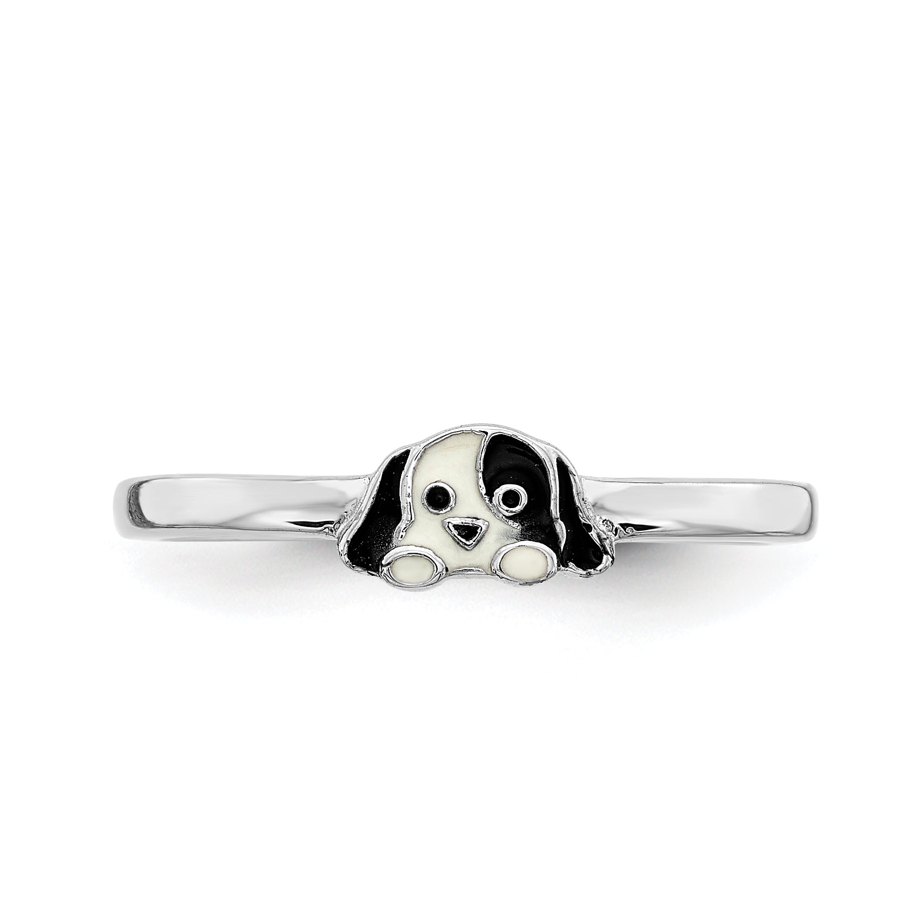 Sterling Silver RH-plated Black & White Enameled Puppy Children's Ring