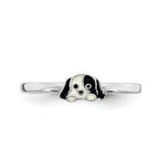 Sterling Silver RH-plated Black & White Enameled Puppy Children's Ring