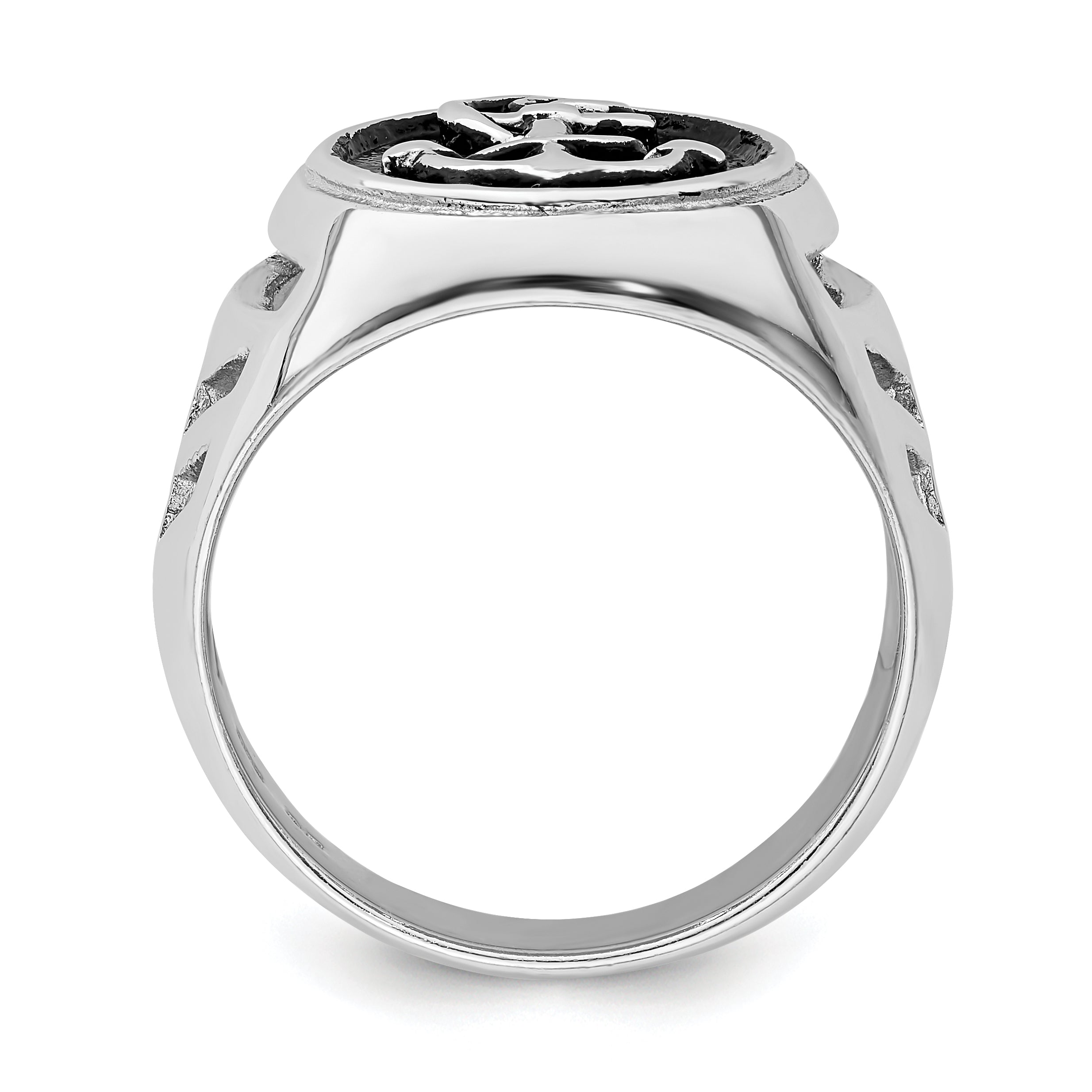 Sterling Silver Rhodium-plated & Antiqued Plated Anchor Ring Secondary image