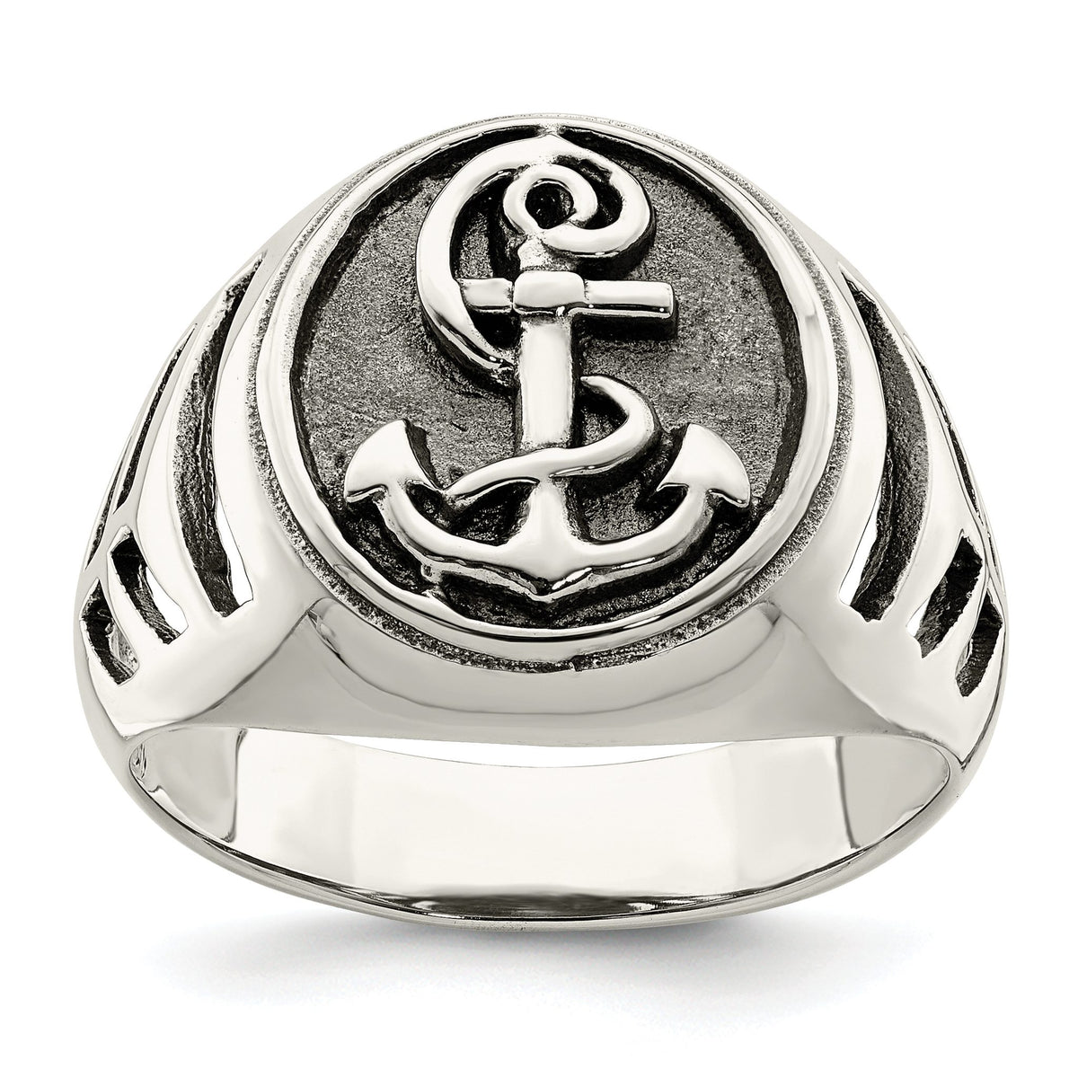 Men's Anchor Ring in Sterling Silver, 4.5mm Antiqued - Sophia Jewelers Main image