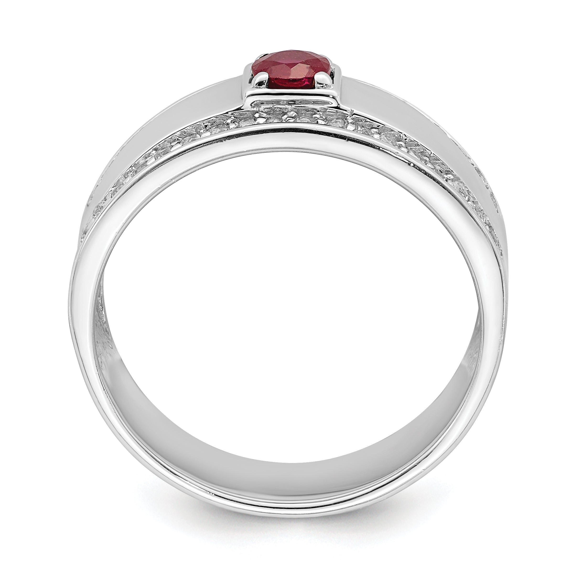 Sterling Silver Rhod-plated Men's African Ruby and White Topaz Ring
