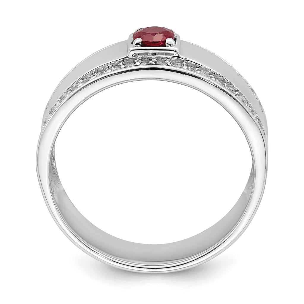 Sterling Silver Rhodium-platedod-plated Men's African Ruby and White Topaz Ring