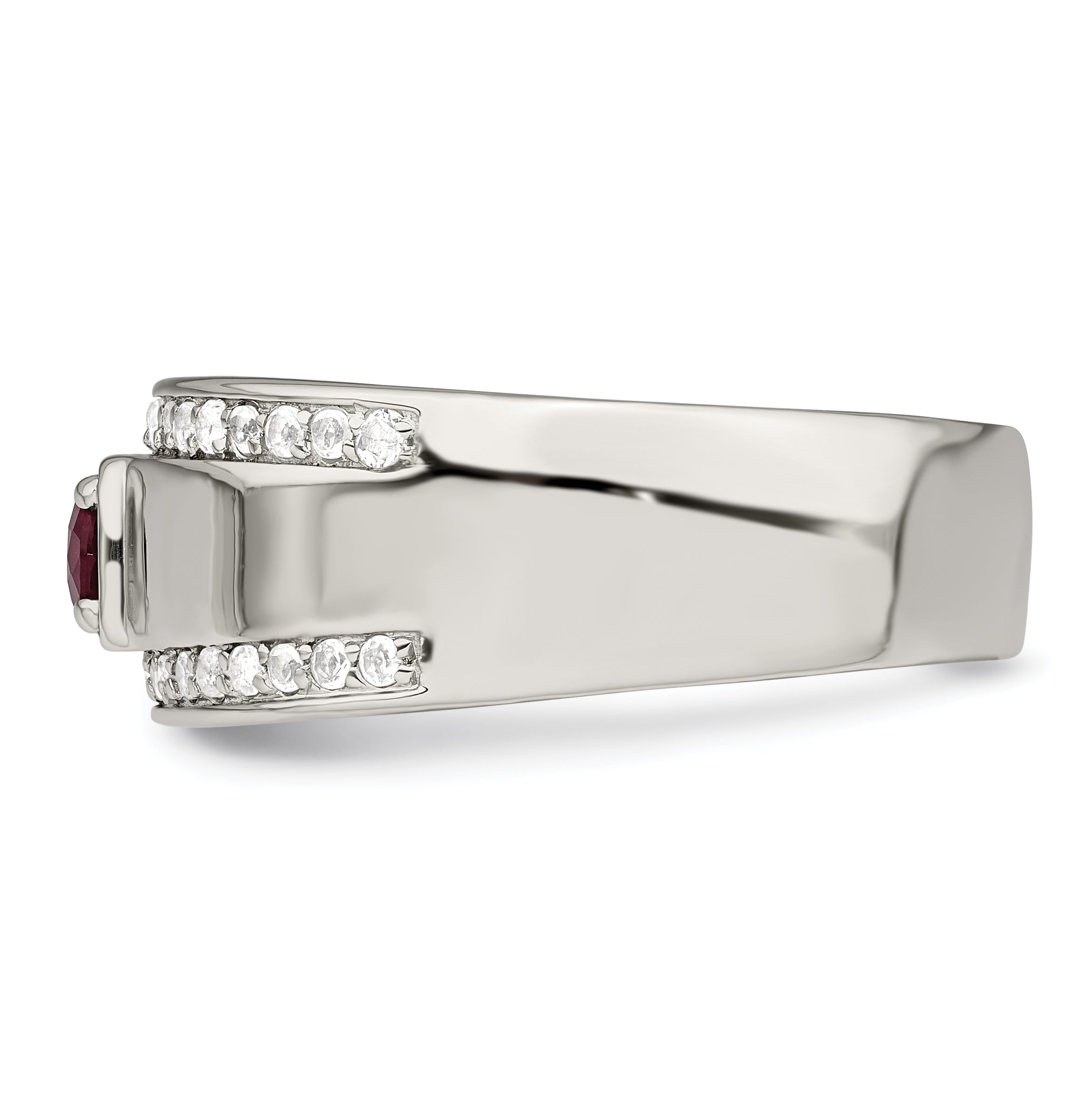 Sterling Silver Rhod-plated Men's African Ruby and White Topaz Ring