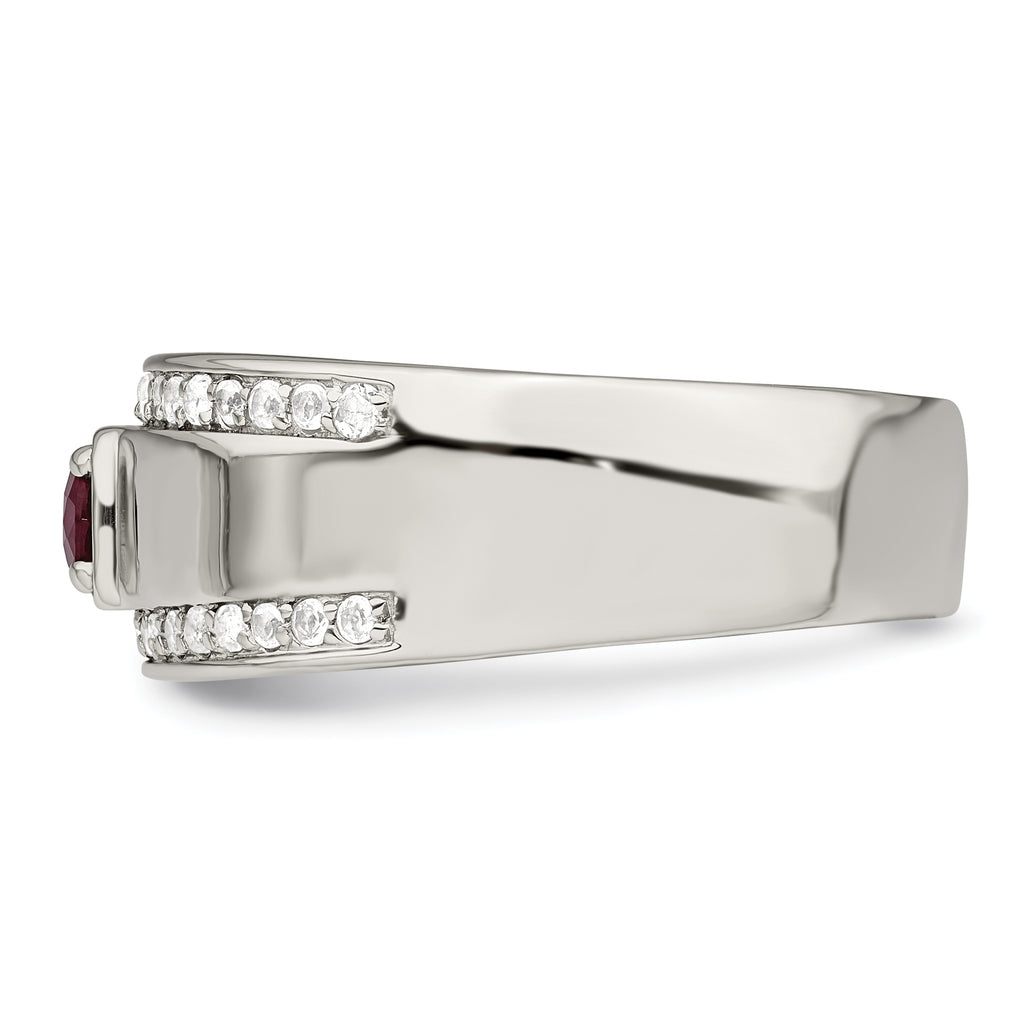 Sterling Silver Rhodium-platedod-plated Men's African Ruby and White Topaz Ring