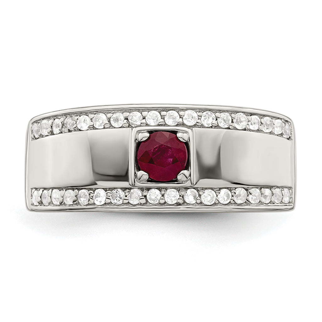 Sterling Silver Rhodium-platedod-plated Men's African Ruby and White Topaz Ring