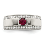 Sterling Silver Rhodium-platedod-plated Men's African Ruby and White Topaz Ring