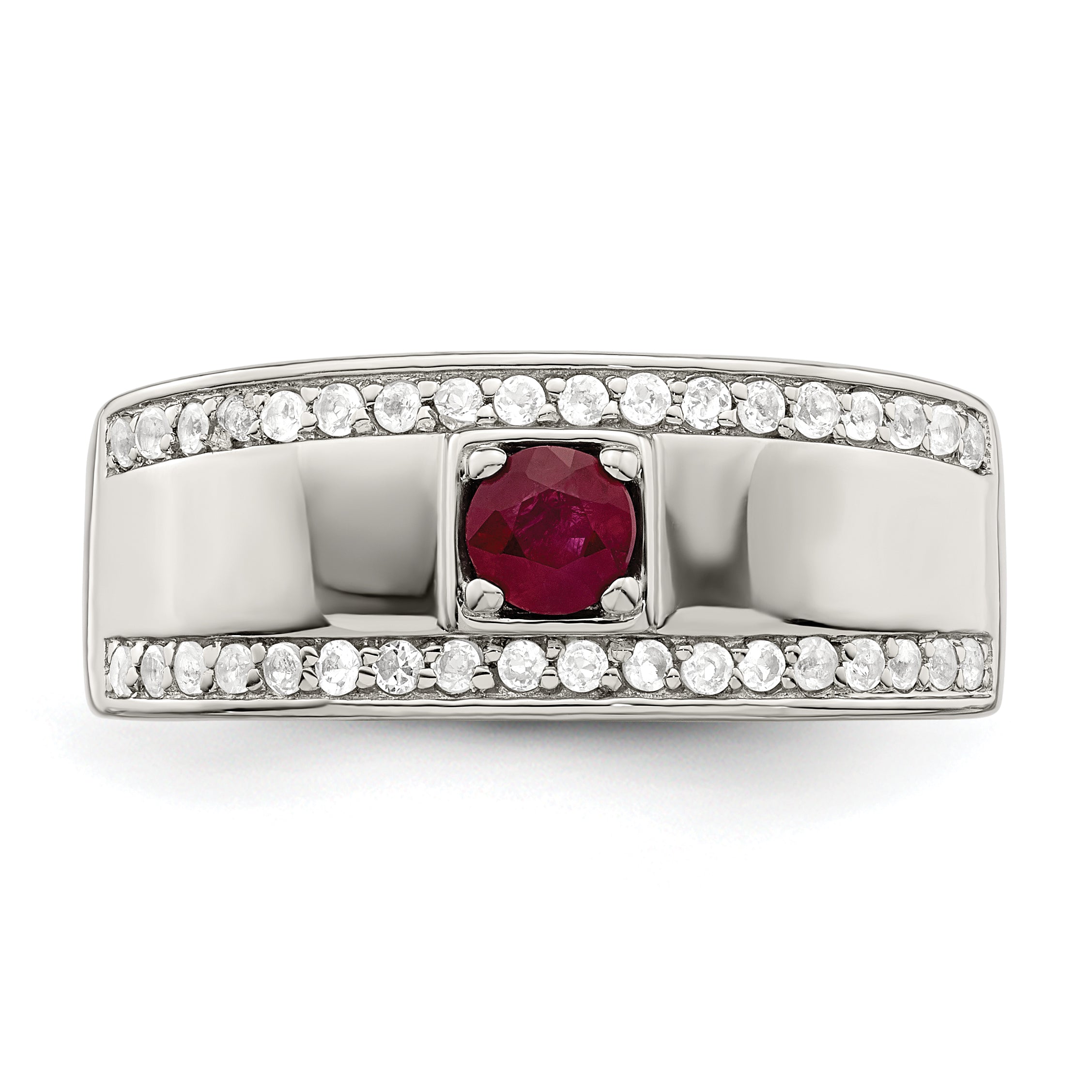 Sterling Silver Rhodium-platedod-plated Men's African Ruby and White Topaz Ring