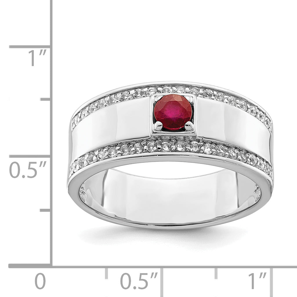 Sterling Silver Rhodium-platedod-plated Men's African Ruby and White Topaz Ring