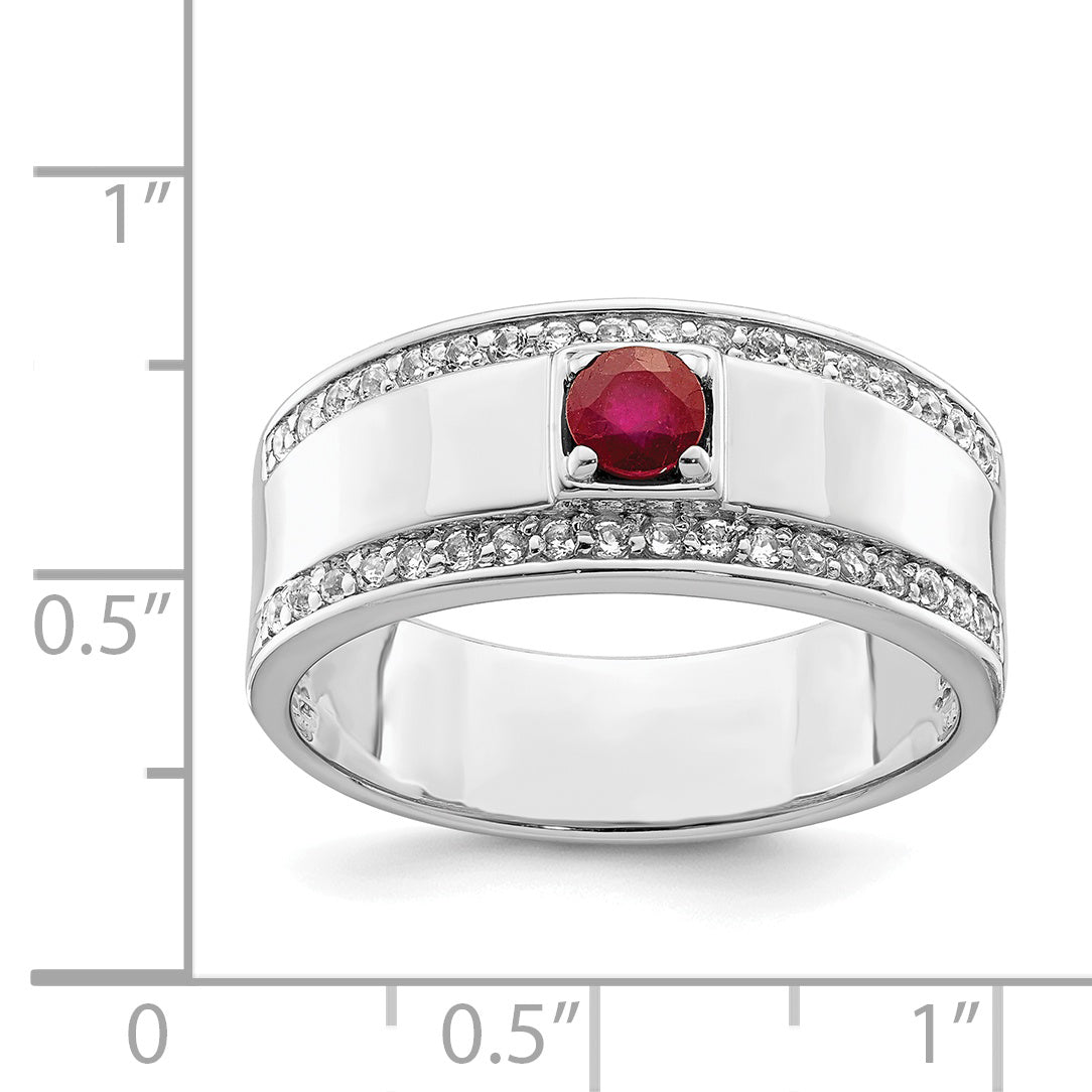 Sterling Silver Rhodium-platedod-plated Men's African Ruby and White Topaz Ring
