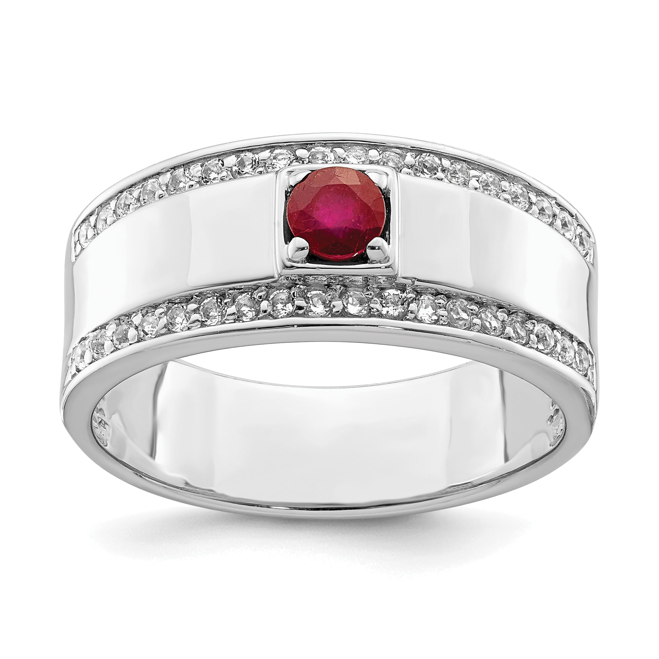 Sterling Silver Rhod-plated Men's African Ruby and White Topaz Ring