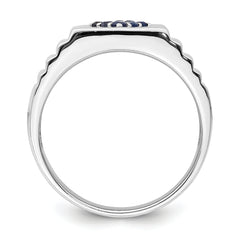 Sterling Silver Rhodium-plated Men's Blue Sapphire Ring