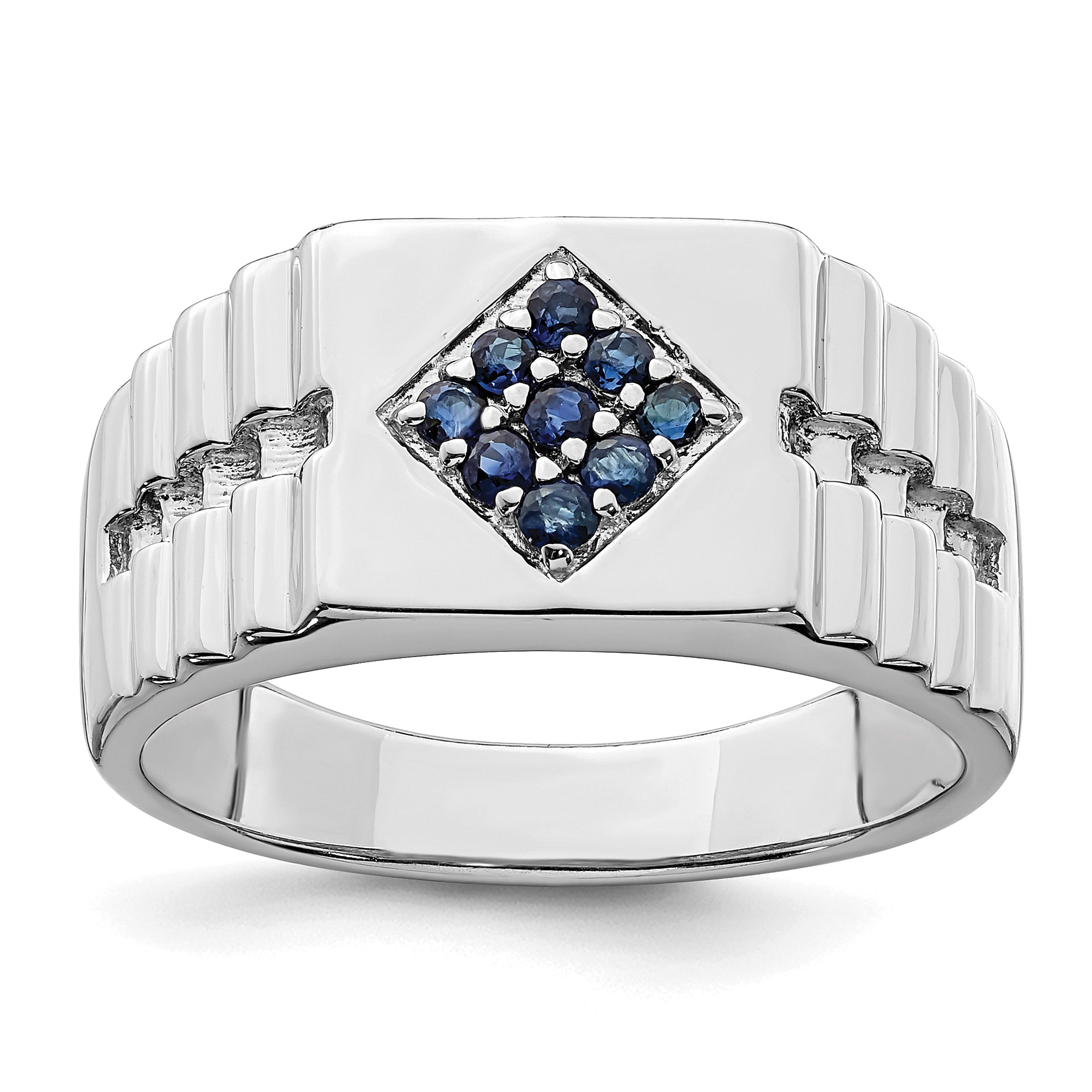 Sterling Silver Rhodium-plated Men's Blue Sapphire Ring Main image