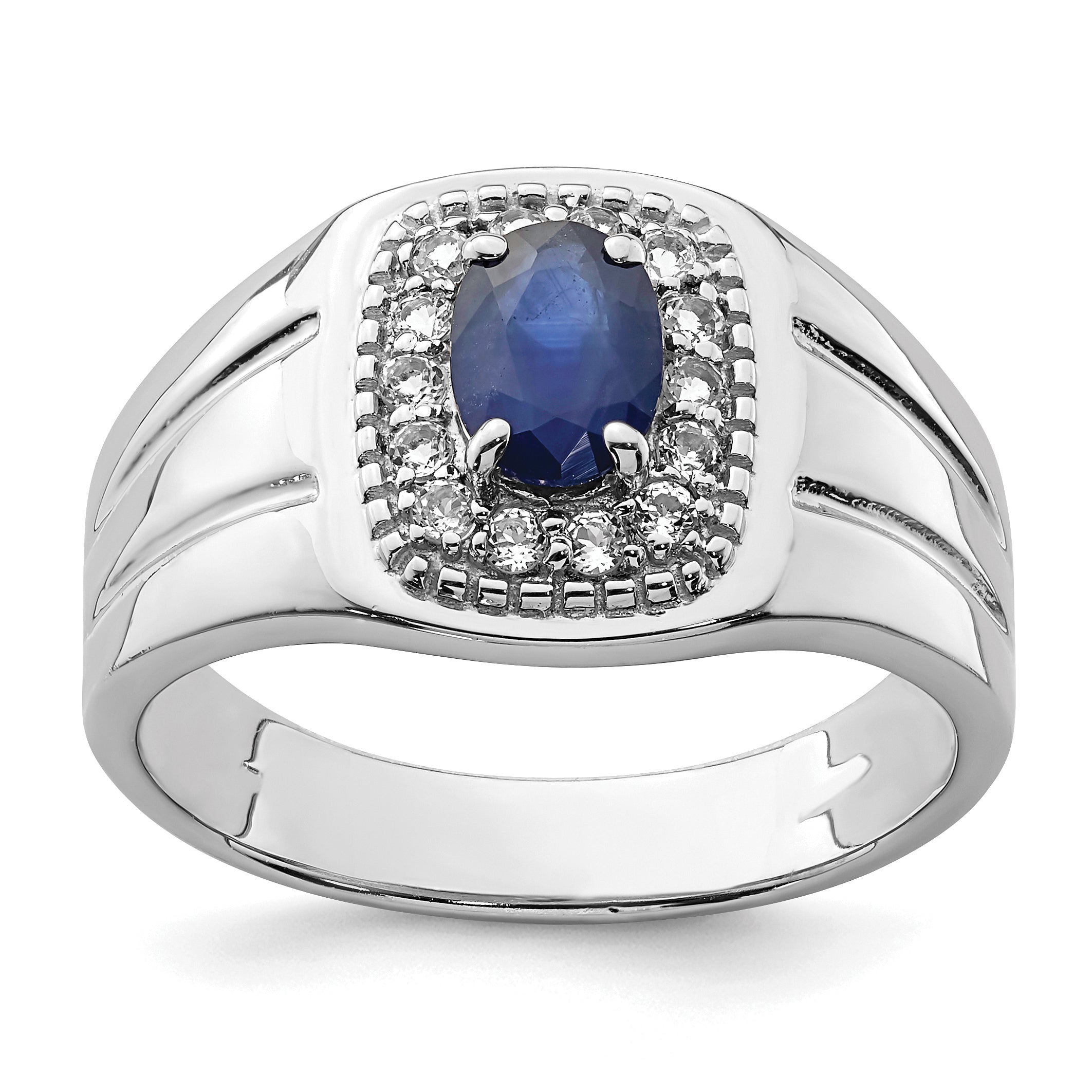 Sterling Silver Rhod-plated Men's Blue Sapphire and White Topaz Ring Main image