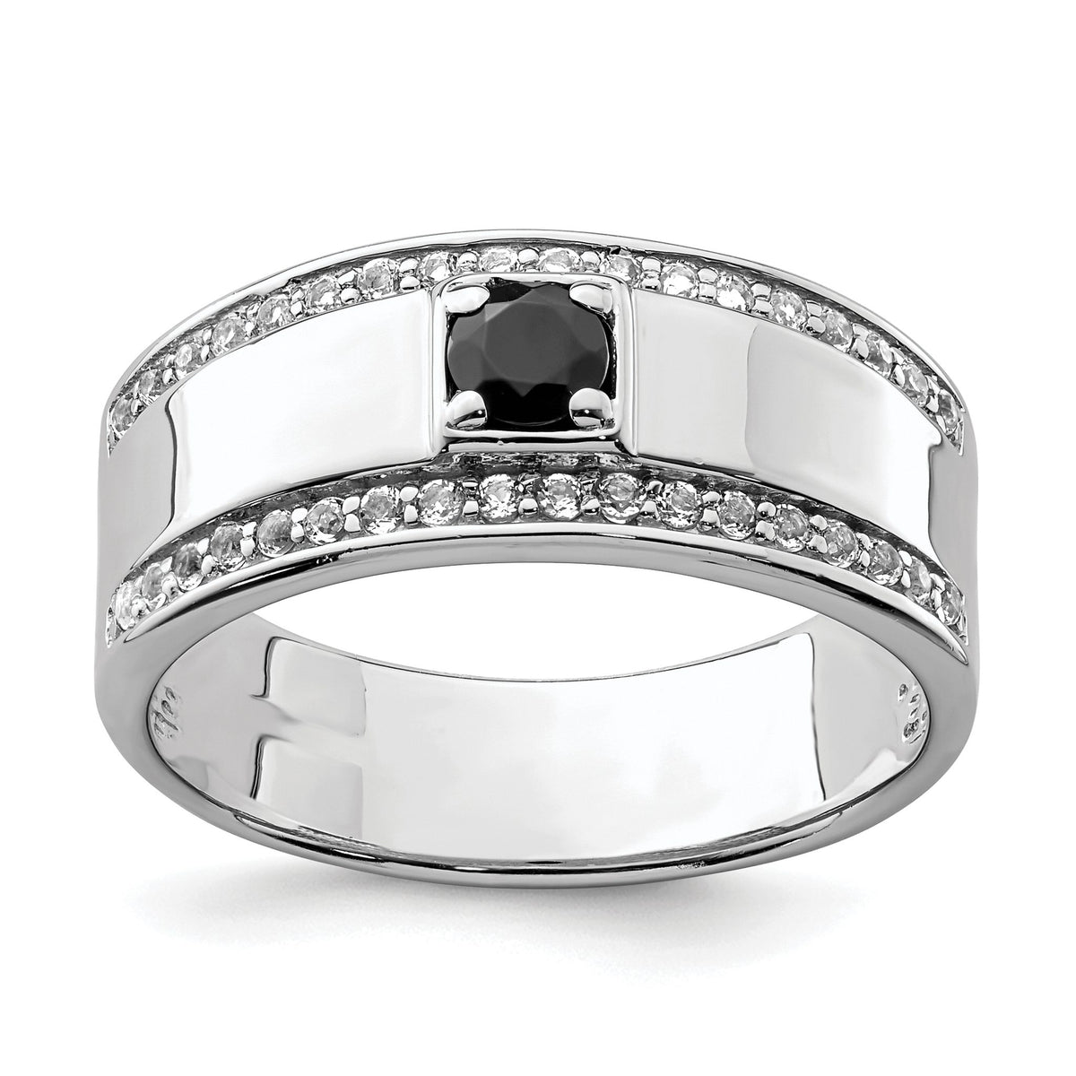 Men's Onyx & White Topaz Ring in Sterling Silver, 7.84mm Textured, Size 9–11 - Sophia Jewelers Main image