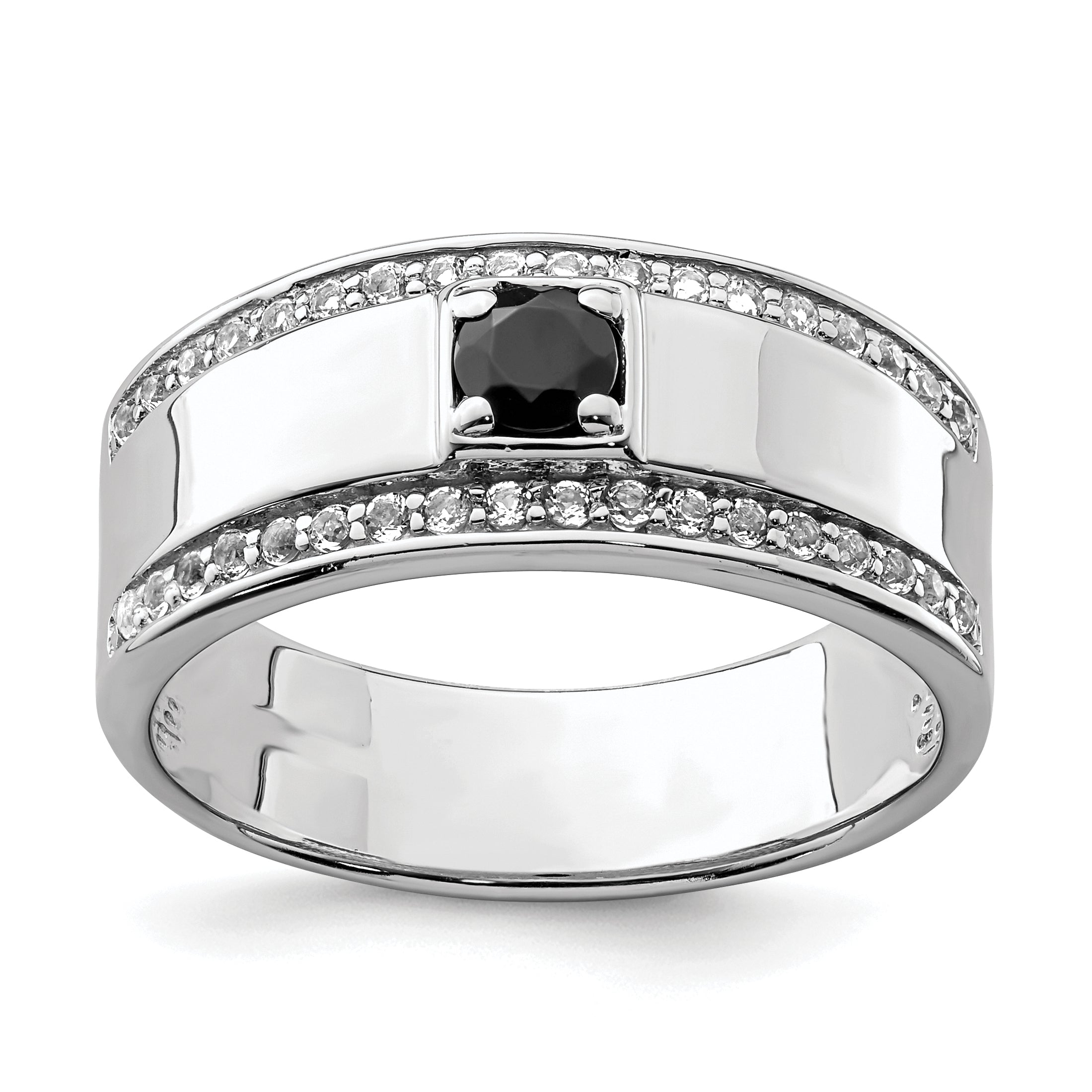 Sterling Silver Rhodium-plated Men's Onyx and White Topaz Ring Main image