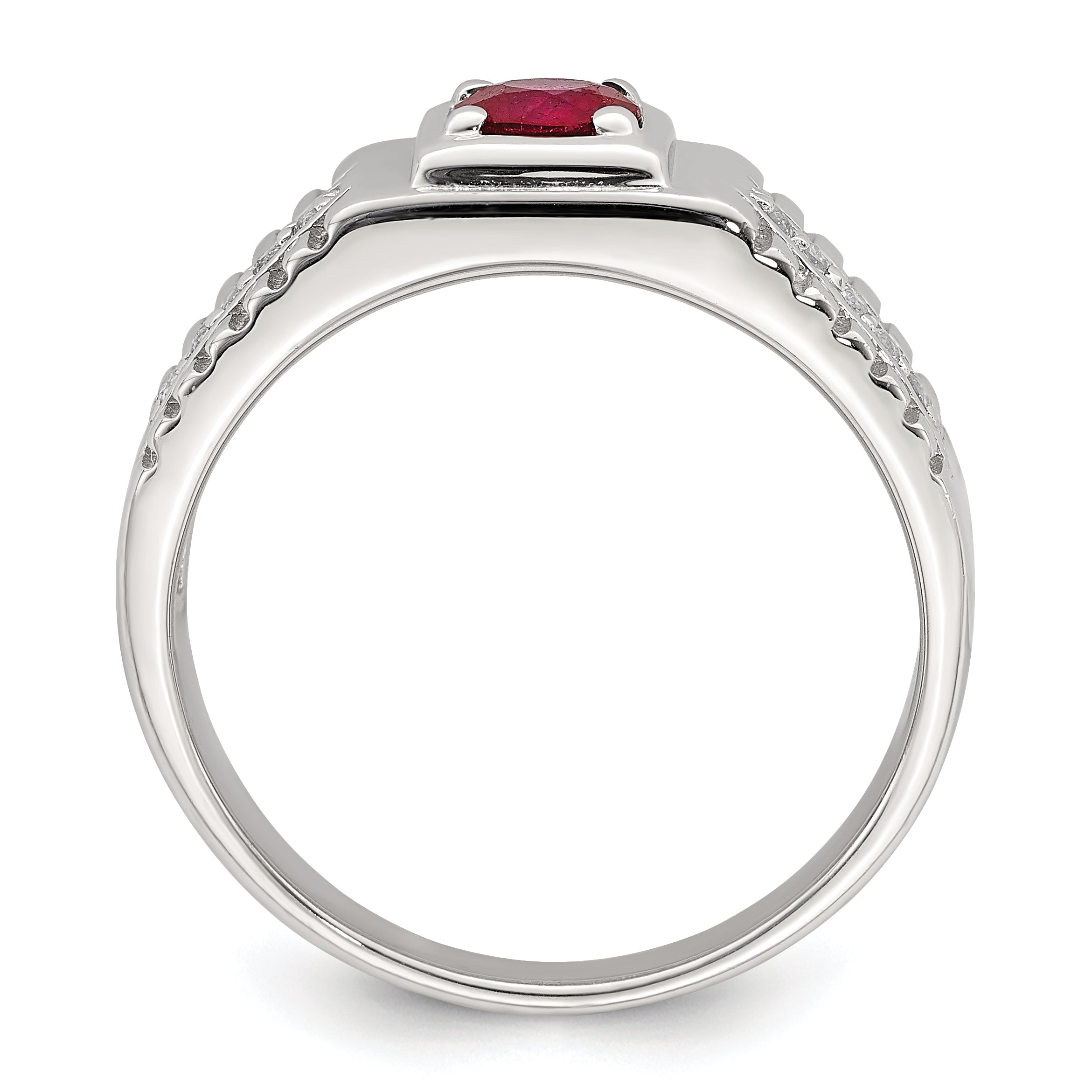 Sterling Silver Rhod-plated Men's African Ruby and White Topaz Ring