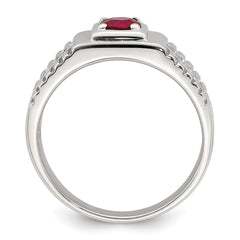 Sterling Silver Rhod-plated Men's African Ruby and White Topaz Ring