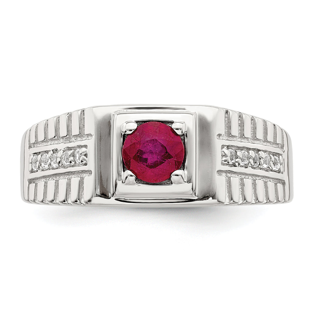 Sterling Silver Rhod-plated Men's African Ruby and White Topaz Ring