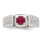 Sterling Silver Rhod-plated Men's African Ruby and White Topaz Ring