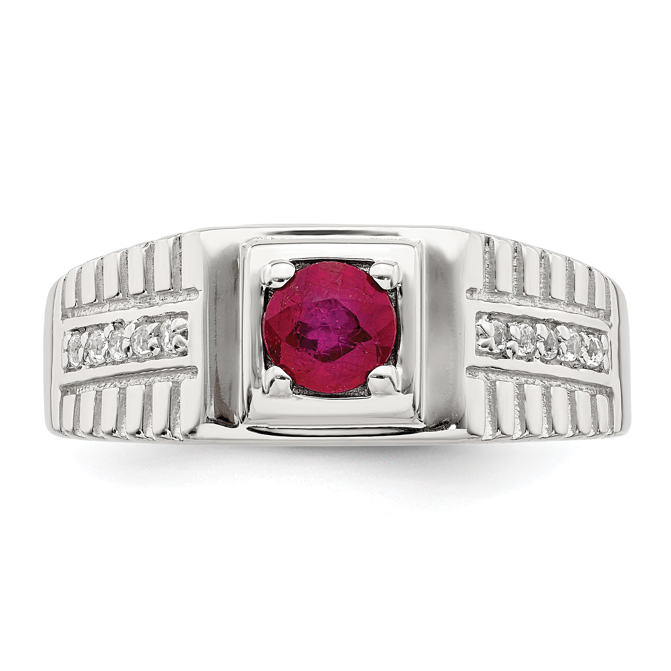 Sterling Silver Rhod-plated Men's African Ruby and White Topaz Ring