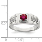 Sterling Silver Rhod-plated Men's African Ruby and White Topaz Ring