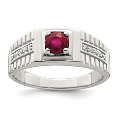 Sterling Silver Rhod-plated Men's African Ruby and White Topaz Ring