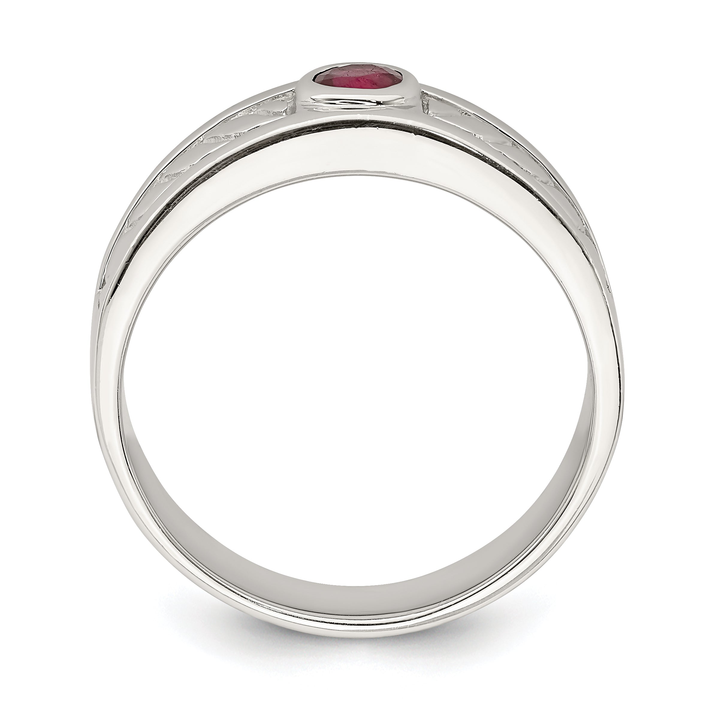 Sterling Silver Rhodium-plated Men's Ruby Ring
