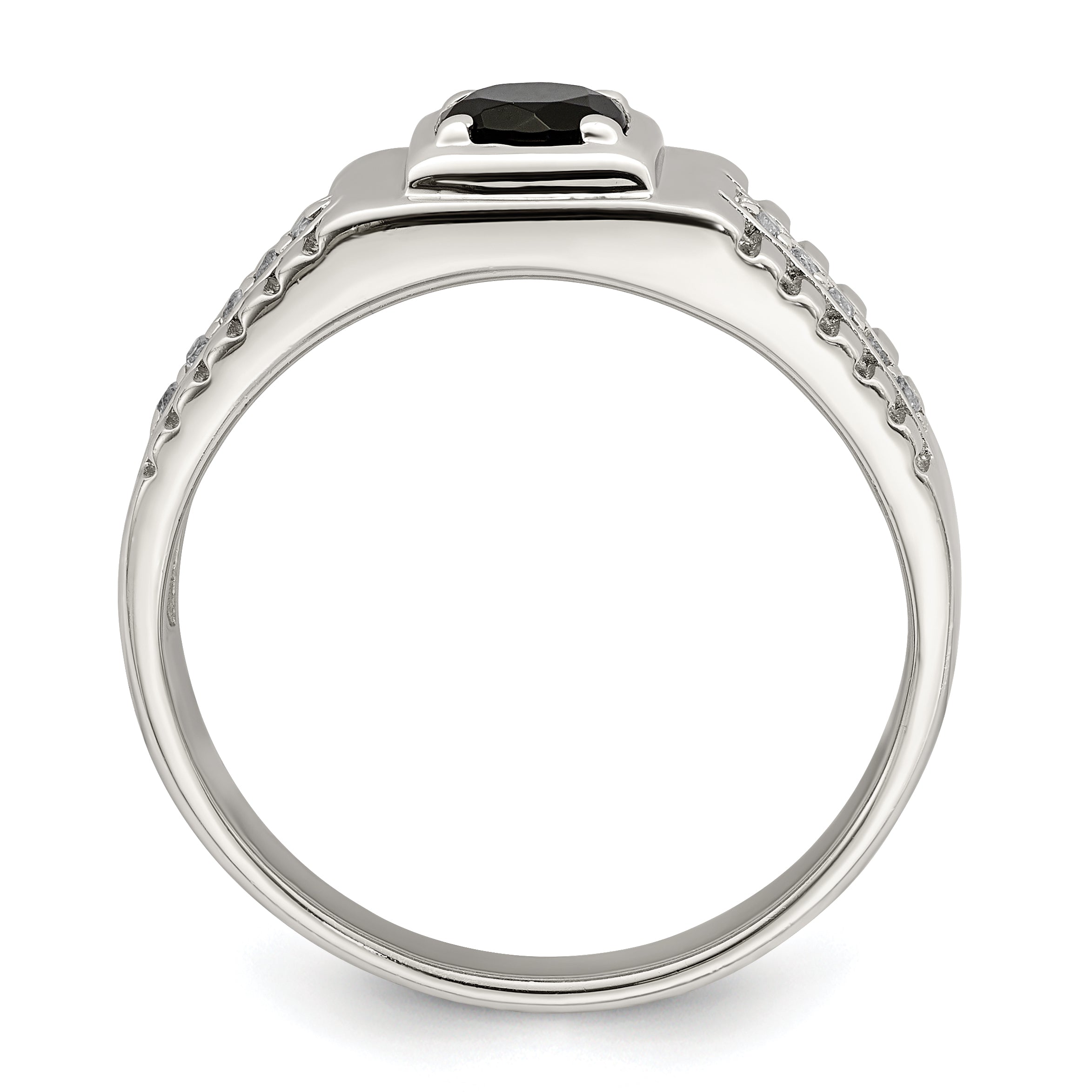 Sterling Silver Rhodium-plated Men's Onyx and White Topaz Ring Secondary image