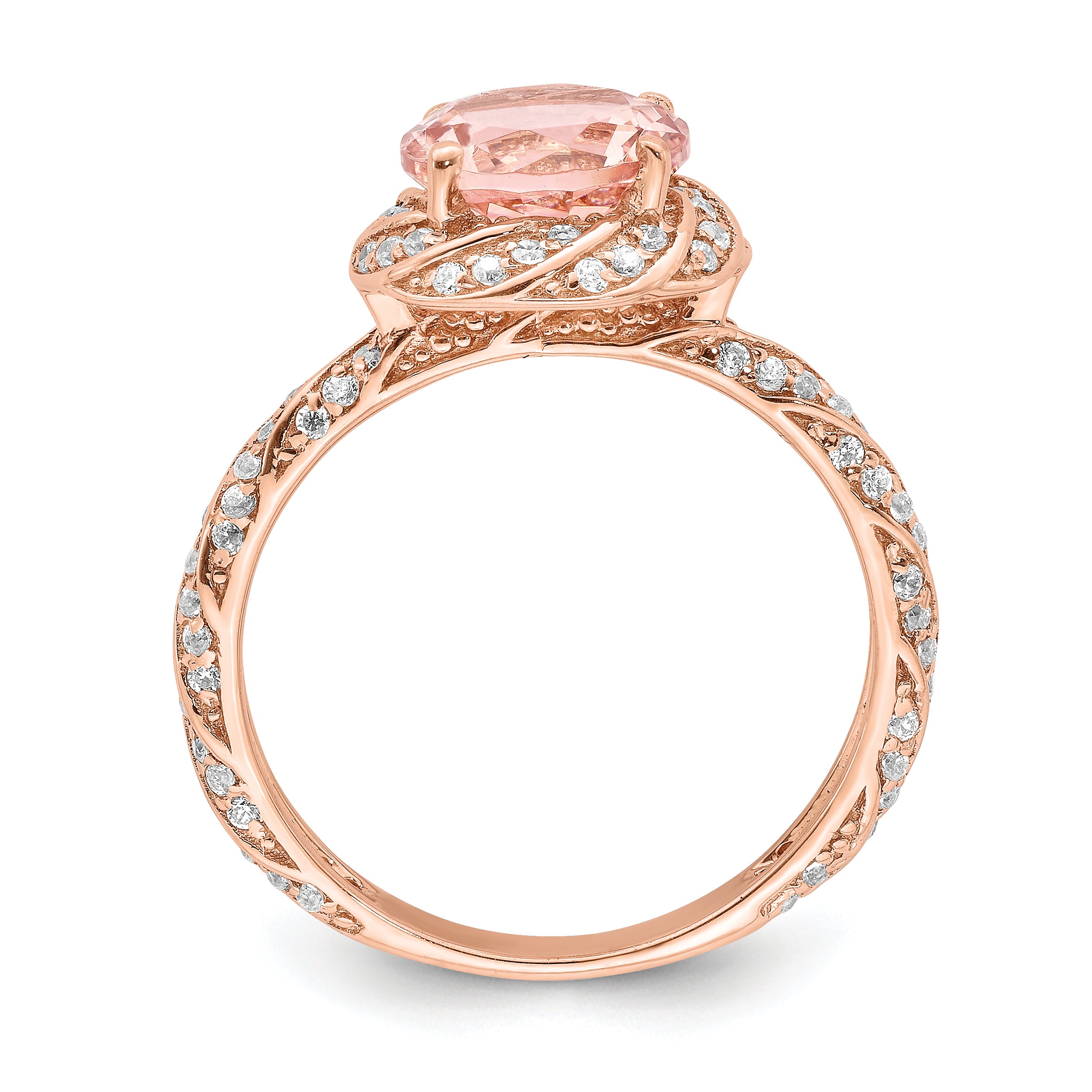 Sterling Silver Rose-tone White CZ and Pink Crystal Ring Secondary image
