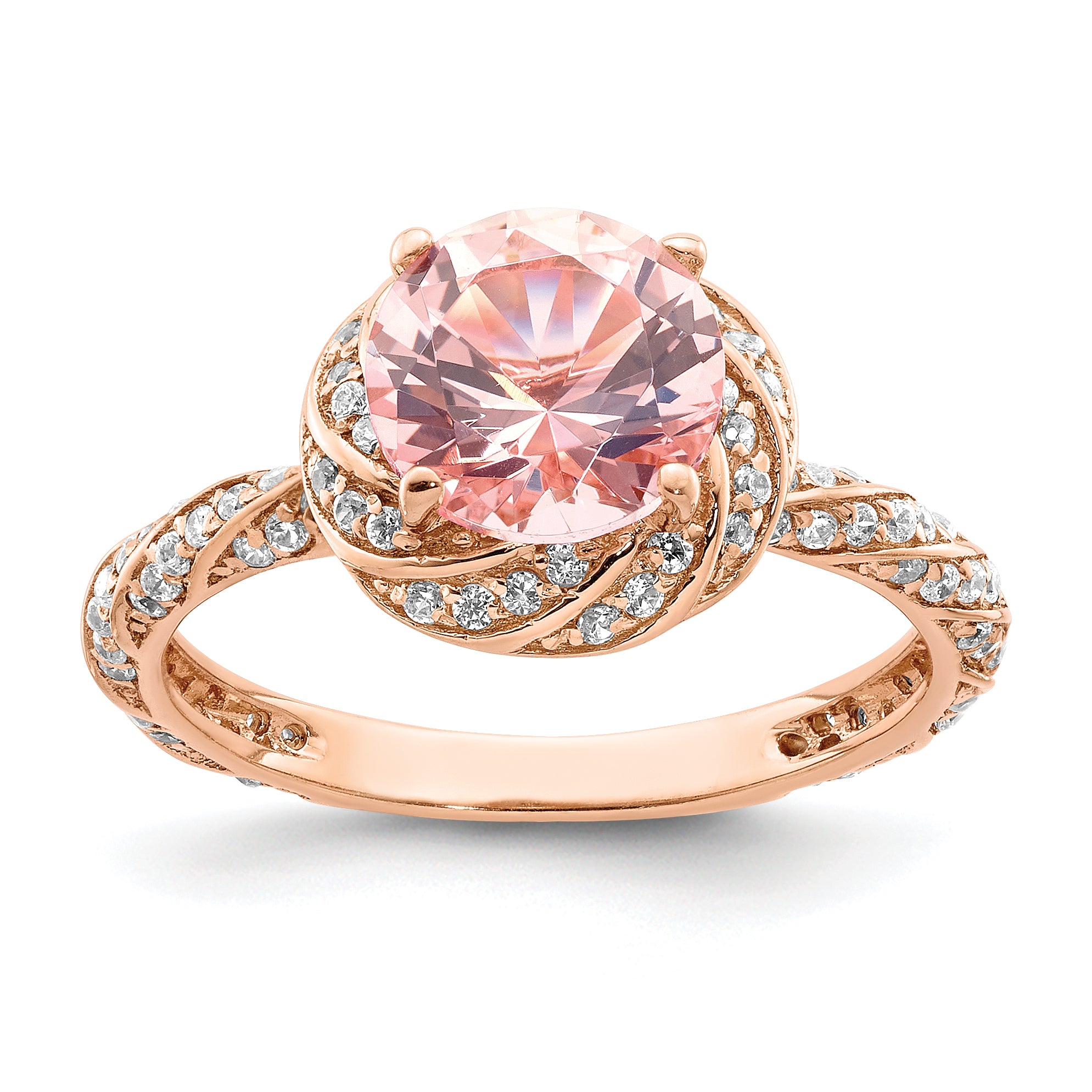 Sterling Silver Rose-tone White CZ and Pink Crystal Ring Main image