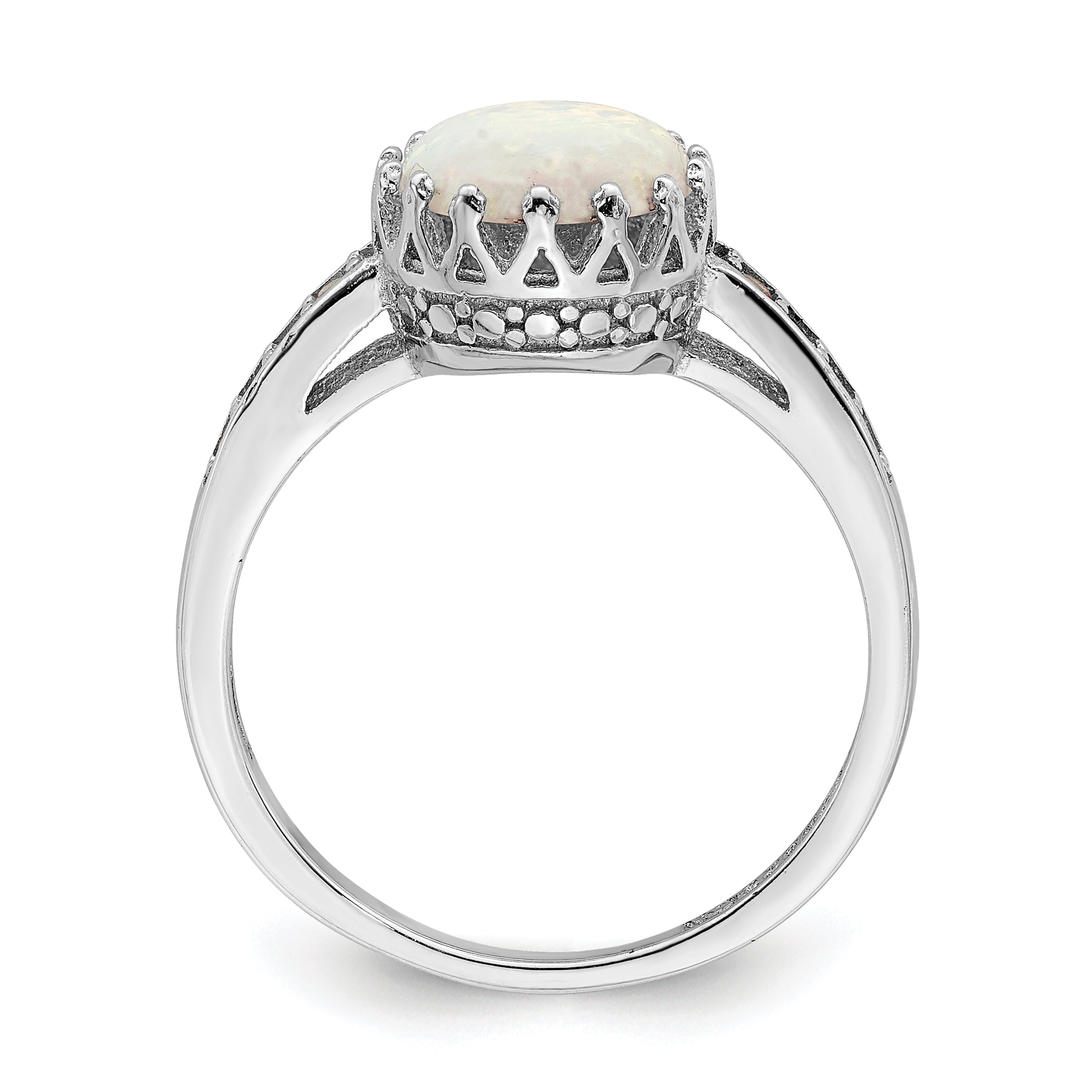 Sterling Silver Rhodium-plated Polished Created Opal and CZ Ring Secondary image
