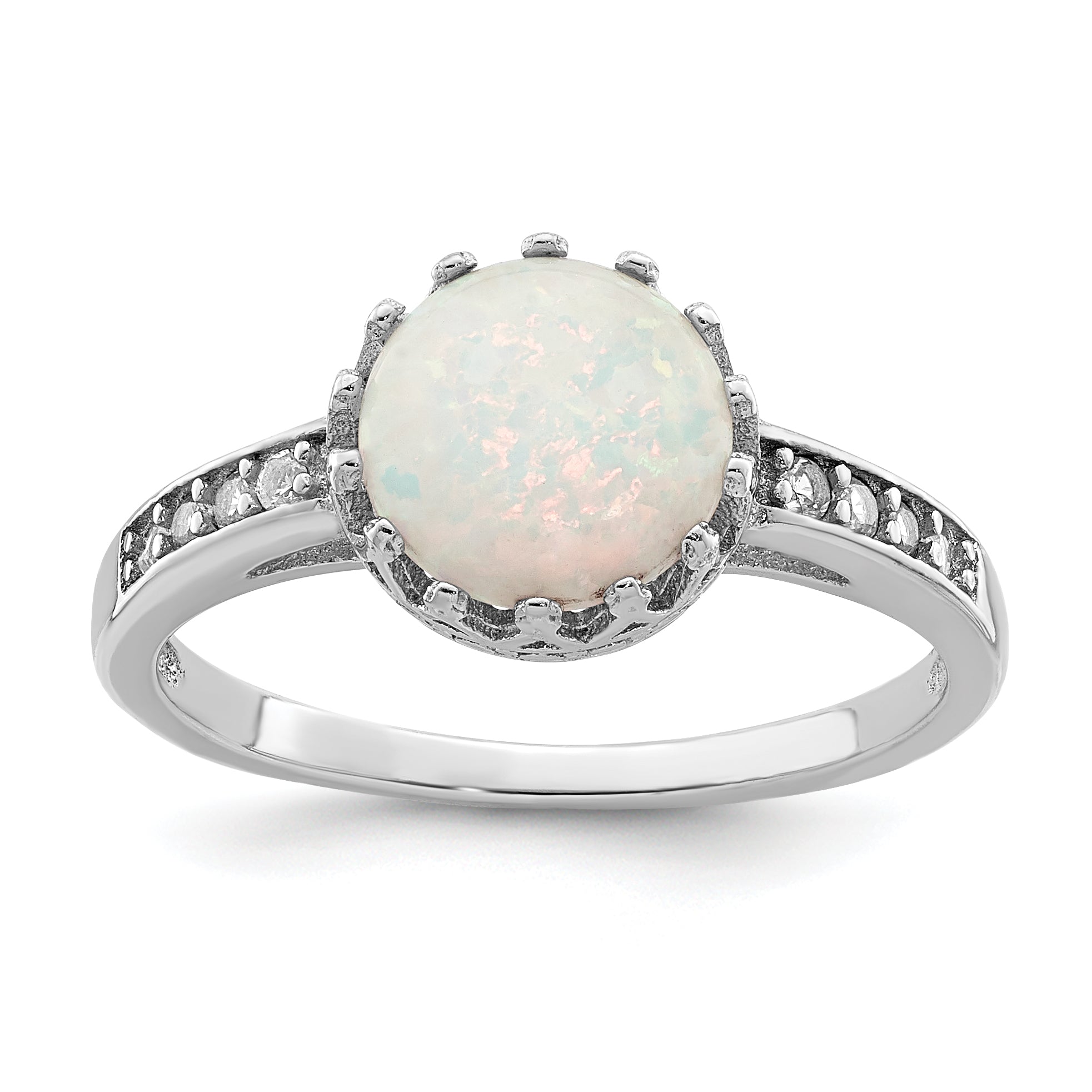 Sterling Silver Rhodium-plated Polished Created Opal and CZ Ring Main image