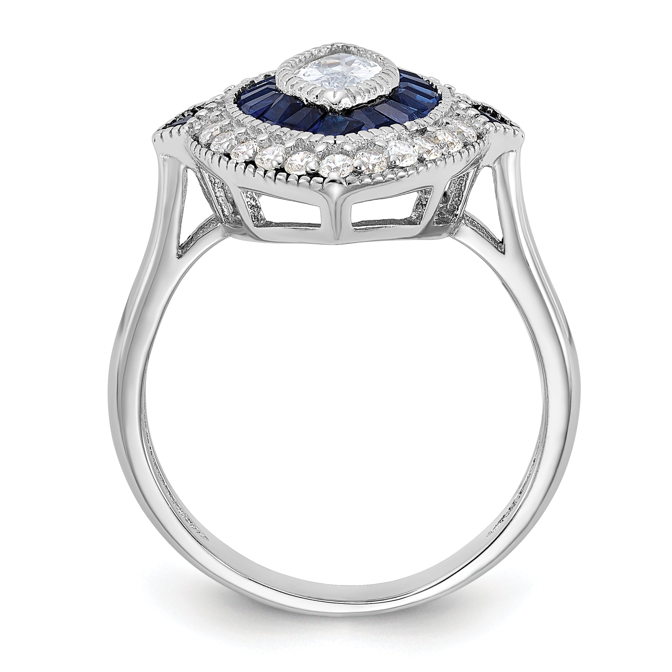 Sterling Silver Rhodium-plated CZ and Synthetic Blue Spinel Ring Secondary image