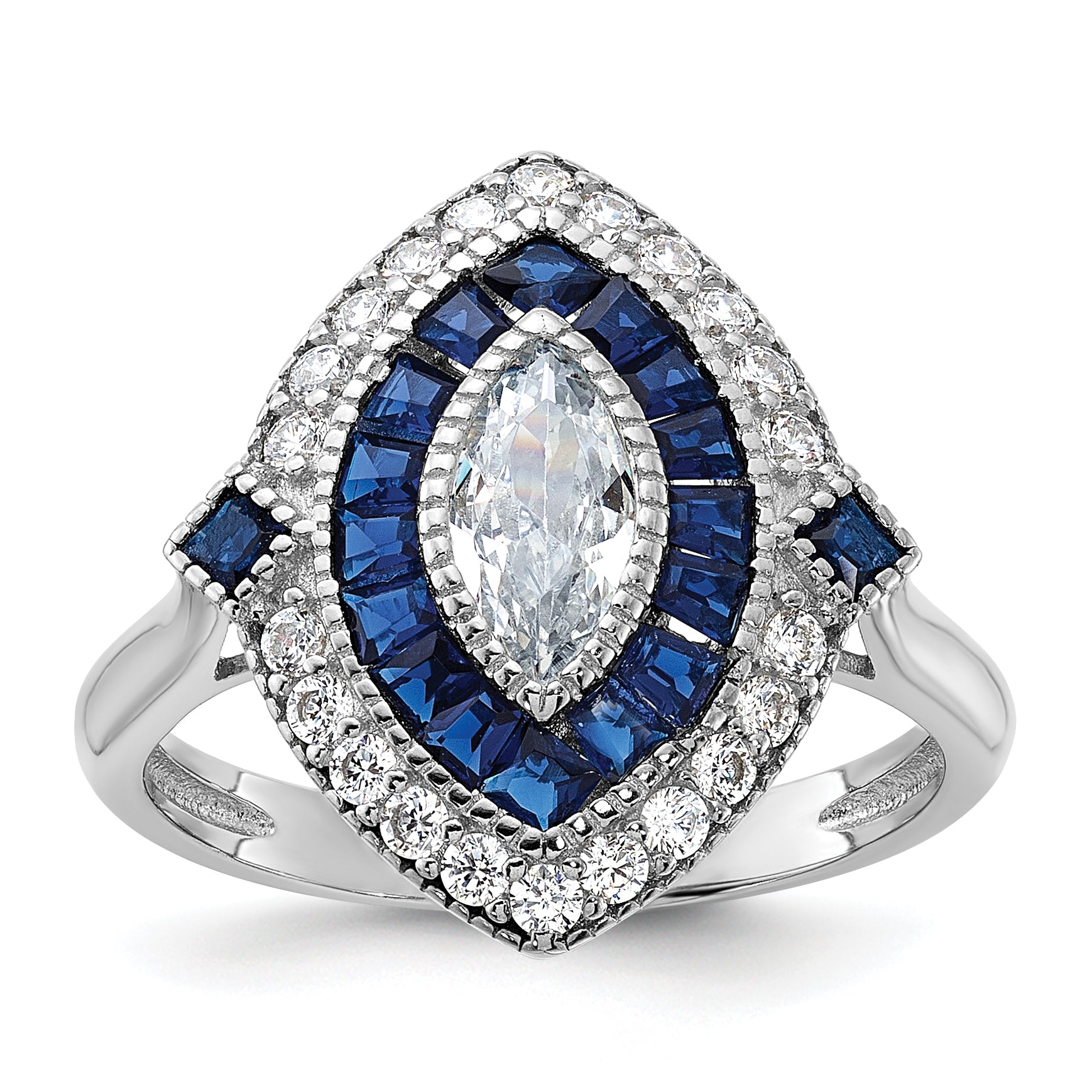 Sterling Silver Rhodium-plated CZ and Synthetic Blue Spinel Ring Main image