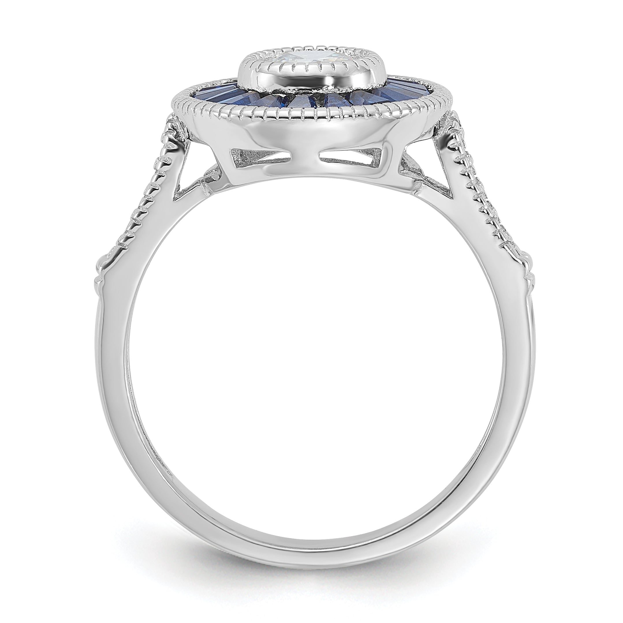 Sterling Silver Rhodium-plated Synthetic Blue Spinel and CZ Ring Secondary image