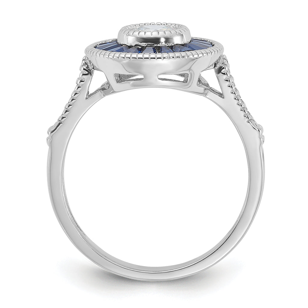 Sterling Silver Rhodium-plated Synthetic Blue Spinel and CZ Ring