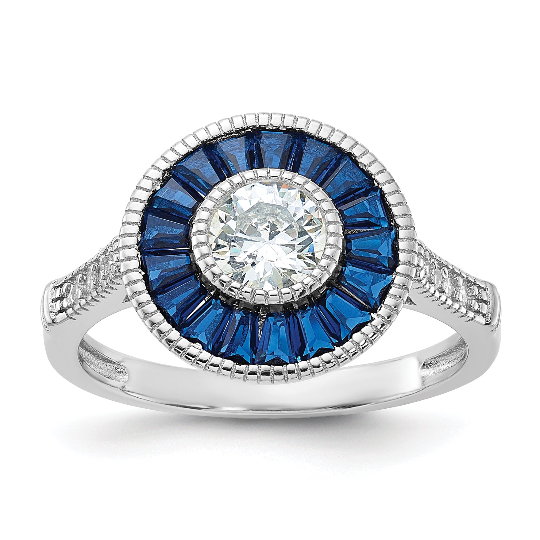 Sterling Silver Rhodium-plated Synthetic Blue Spinel and CZ Ring Main image