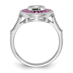 Sterling Silver Rhodium-plated Polished Created Ruby and CZ Ring