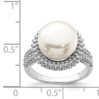 Sterling Silver Rhod-plat 11-12mm White FWC Pearl Ring