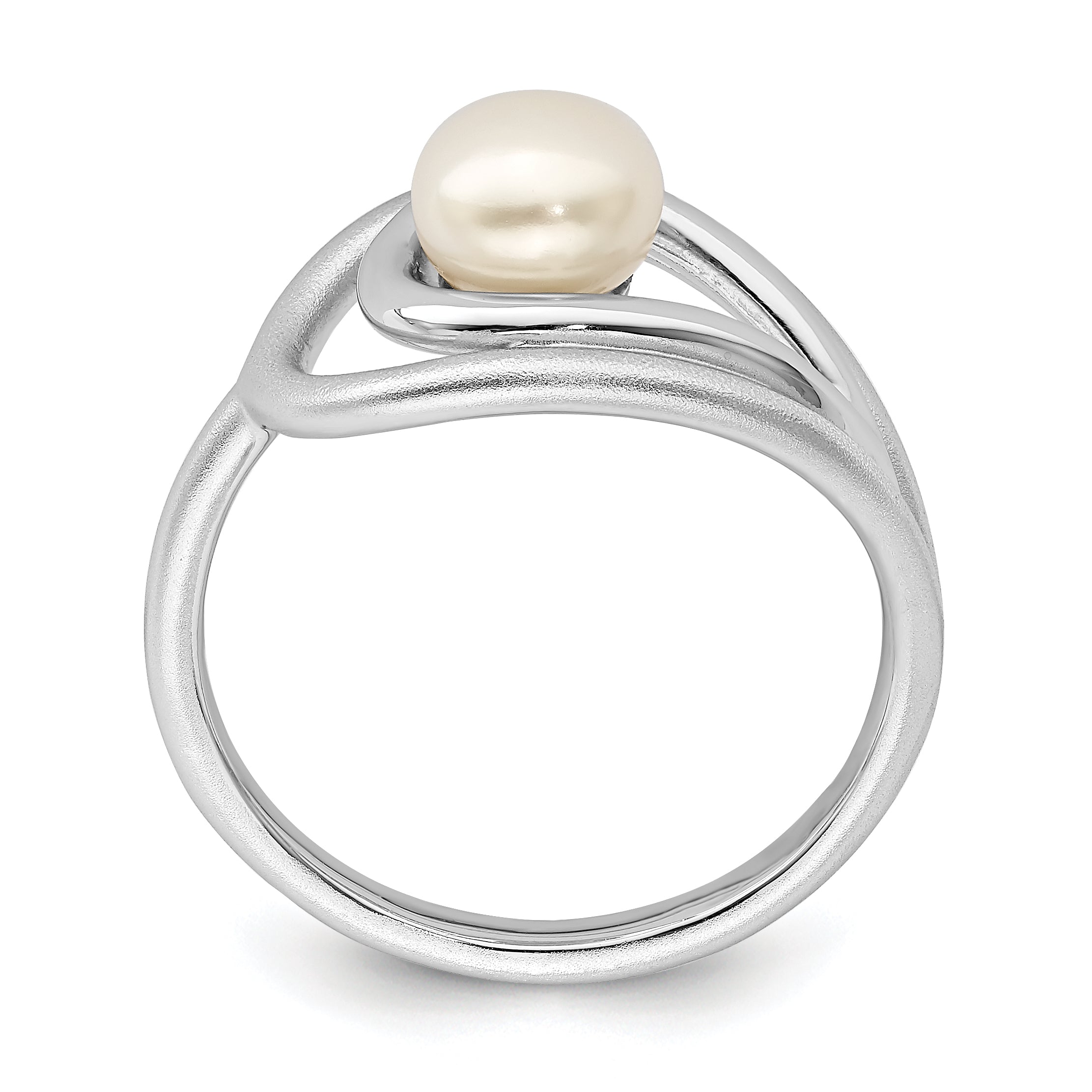 Sterling Silver Rhodium-plated Polished & Brushed (6-7mm) FWC Pearl Ring Secondary image