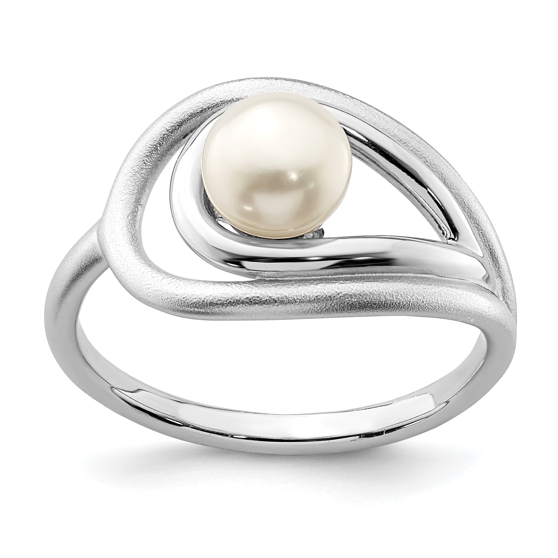 Sterling Silver Rhodium-plated Polished & Brushed (6-7mm) FWC Pearl Ring Main image