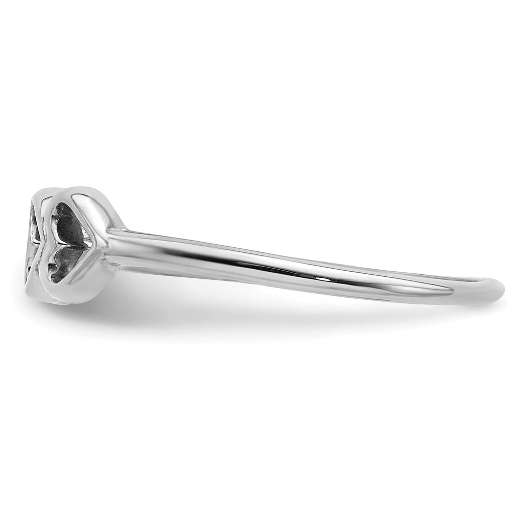 Sterling Silver Rhodium Plated Hearts Ring
