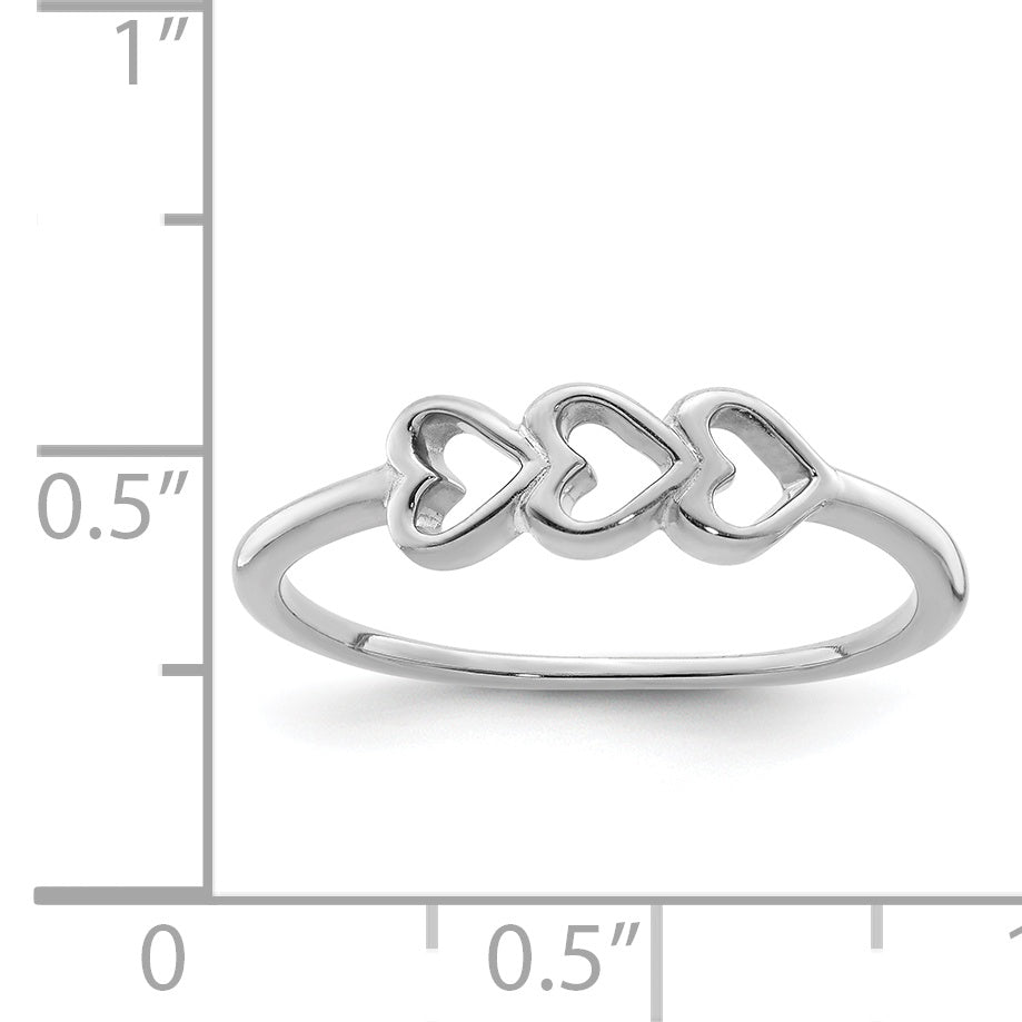 Sterling Silver Rhodium Plated Hearts Ring